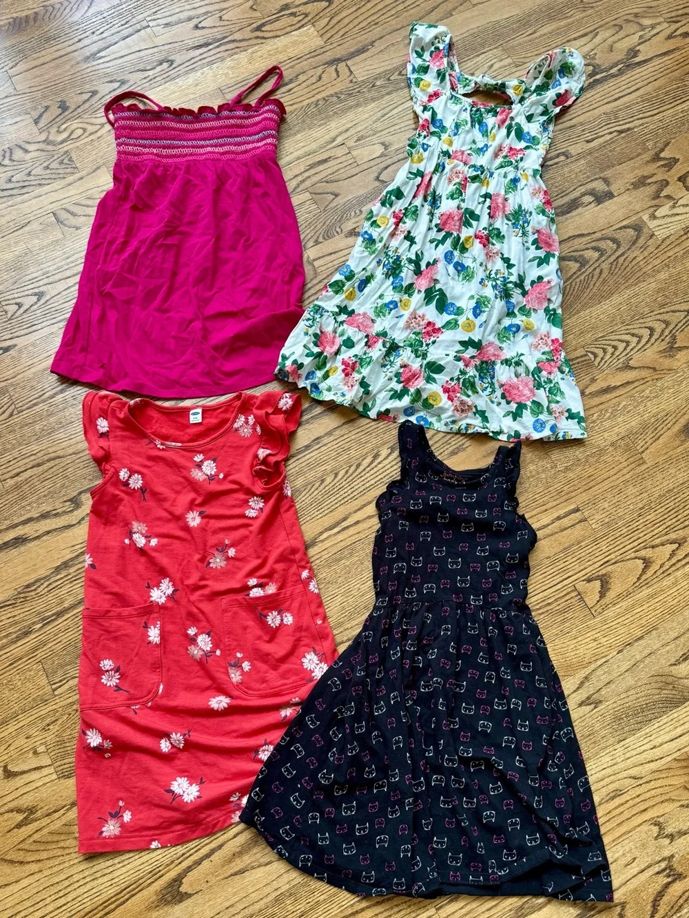 OLD NAVY & JUMPING BEANS Lot 4 Girls Sun Dresses Flowers Cats Pink Smocked M 8